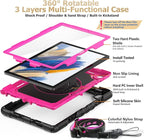 SEYMAC stock Case for Samsung Galaxy Tab A8 10.5'', Full-Body Drop Protection Case with Screen Protector Pencil Holder [360° Rotating Hand Strap] &Stand, Pink+Black