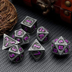 Haxtec Metal DND Dice Set Black Purple Dragon Pattern D&D Dice Set with Leather Dice Bag Metal Polyhedral Dice Compatible with Dungeons and Dragons TTRPG Gifts
