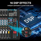 8 Channel Audio Mixer Sound Board Mixer 16 DSP Effect Audio Interfacer w/USB Drive for Computer Recording, 48V Power, XLR Microphone Jack DJ Mixer for Karaoke Studio Streaming Recording