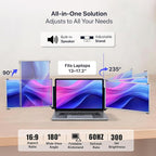 ELK 15.6" Dual Laptop Screen Extender - Laptop Bag & Cleaning Kit Included - FHD 1080P IPS - Detachable & Adjustable Monitor Extender - with Speakers - Compatible with Mac/Android/Win