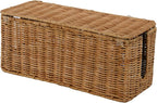 PEMAR Natural Rattan Wicker Cable Management Box, Cable Organizer, 2 Open Slots, Under Desk Cord Organizer, Cover & Hide Power Strips for TV Desk, Computer, Router, USB Hub (Natural Brown Color)
