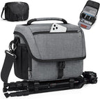 RAINSMORE Camera Bag, DSLR/SLR/Mirrorless Camera Case with Tripod Holder Waterproof Camera Sling Bag Crossbody Camera Bags for Photographers with Rain Cover for Canon/Nikon/Sony/Fuji, Grey