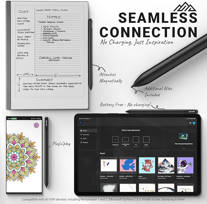 V-Pen EMR Stylus Remarkable 2 Pen Replacement with Digital Eraser + 5 Tips | 4096 Pressure Level Sensitivity & Palm Rejection | Digital Pen Marker Plus Compatible Kindle Scribe & Tablet Pen