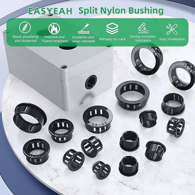 1-3/8"(35mm) Black Snap-in Knockout Insulating Bushing Grommets, Plastic Cable Hole Grommet for Wiring, Round Nylon Snap in Locking Electrical Wire Cord Hose, Tubing Bushings Grommets, 20pcs