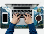 Aesthetic Mountain Vista Desk Mat, Blue Natural Wonder XXL Large Extended Gaming Mouse Pad Mat Non-Slip Mousepad, Computer Keyboard and Mouse Mat, Desk Pad with Stitched Edges, 31.5x15.75 in