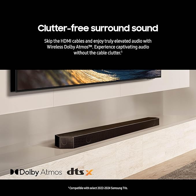 SAMSUNG Q990D 11.1.4ch Soundbar w/Wireless Dolby Atmos Audio, Rear Speaker Included, Q-Symphony, SpaceFit Sound Pro, Adaptive Sound, Game Mode Pro with Alexa Built-in, HW-Q990D/ZA