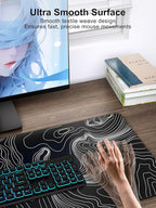 TopMade Mouse Pad with 15W Fast Wireless Charging, 31.5"x15.75" XXL Large Gaming Waterproof Desk Pad with Ultra-Smooth Surface, Non-Slip Base, Computer Desk Mat, Black Topographic Map #2