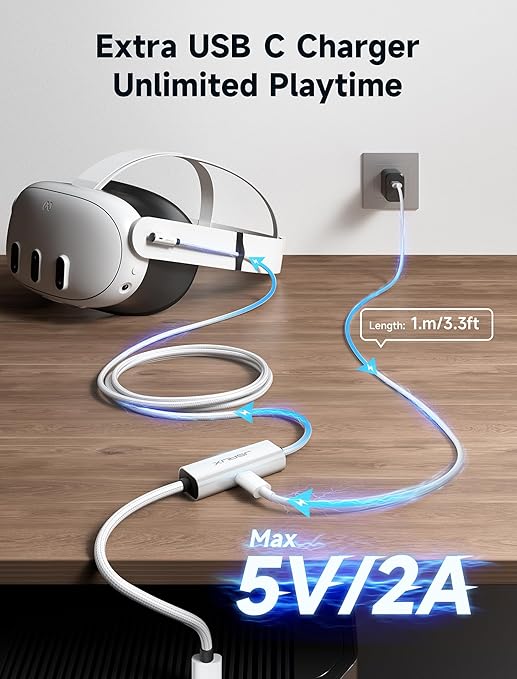 JSAUX Link Cable 16FT with Charging Compatible with Meta Quest 3S/Quest3/2/Pro Accessories【 Charging While Playing】 USB 3.0 High Speed Data Compatible with Oculus 3S/3/2/Pro, Pico 4, PC VR, Steam VR