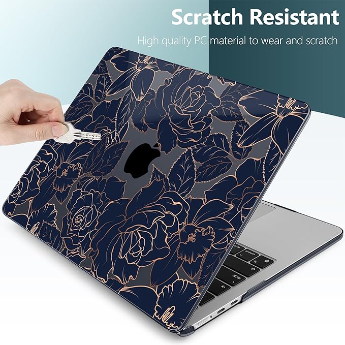 TWOLSKOO for M4 MacBook Air 13.6 inch Case 2025-2022 Release M4 A3240 M3 A3113 M2 A2681, Plastic Hard Shell & Screen Protector & Keyboard Cover & Trackpad Film, Elegant Roses