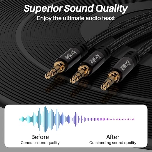 1/8 Inch TRS Stereo Y Splitter Cable 10FT, 3.5mm Male to 2-Male Y-Splitter Stereo Audio Cable, for Cell Phone PC Laptop, Speaker, Headphones, Suitable for Switching or Two Sets of Speakers