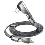 4-in-1 Long USB C Cable 10FT Compatible with Lightning Cable 90 Degree Fast Charging Flat Nylon Braided for iPhone/iPad Charger Cord Multi Charge Cord with L/USB C/USB A Ports, Grey
