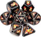 Haxtec Fire Bolt Real Scene Metal DND Dice Set Black Polyhedral Metal Dice for D&D Compatible with Dungeons and Dragons Gifts TTRPG Games-Dark Fire