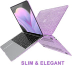 Compatible with MacBook Air 13 inch Case 2021 2020 2019 2018 A2337 M1 A2179 A1932 Touch ID, Glitter Smooth Leather Laptop Hard Shell+Keyboard Cover for MacBook Air 13.3 inch Case, Shining Purple