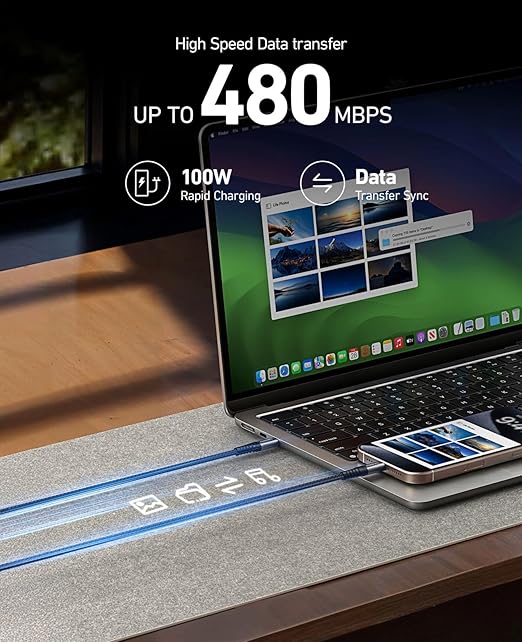 USB C to USB C Cable, 2Pack 10FT 60W(3.1A) Nylon Braided Charger Cable for for iPhone 16/16e/16 Plus/16 Pro Max/15/15 Plus/15 Pro Max, iPad Pro Air,Samsung S24/S24 Ultra/S23 USBC Charger