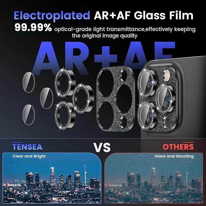 Tensea for iPhone 16 Pro/iPhone 16 Pro Max/iPhone 15 Pro/iPhone 15 Pro Max Camera Lens Protector, Metal Aluminum Alloy Tempered Glass Cover Camera Screen Protector Accessories, Case Friendly