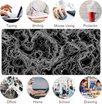 Black with White Topographic Line Large Mouse Pad,Gaming Keyboard Desk Pad,Extended Mouse Mat Non-Slip Rubber Base with Stitched Edges for Office Game Home XXL 35.4"x15.7"