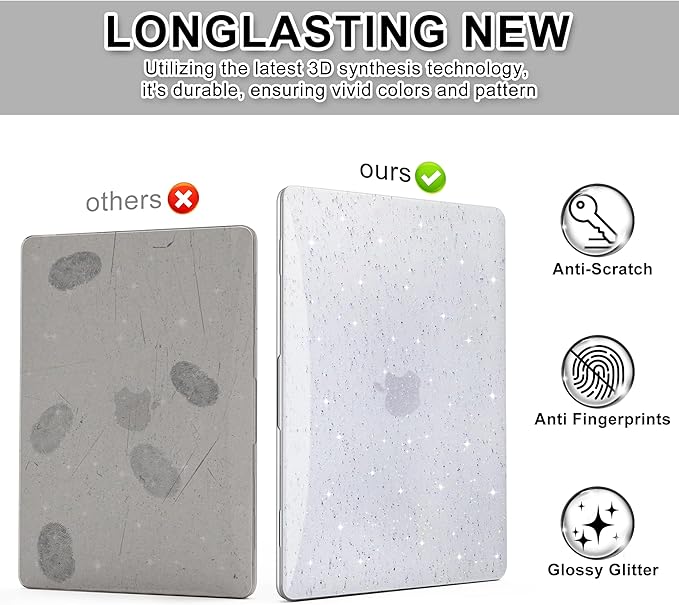B BELK Compatible with MacBook Air 13 inch Case 2025 2024 2023 2022 M4 M3 M2 A3240 A3113 A2681, Plastic Hard Shell+Keyboard Cover+Screen Protector for MacBook Air 13.6 inch Case, Shiny Colorful Clear