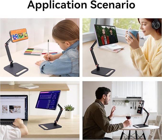 RENYUSKY iPad Stand Tablet Holder Portable Monitor Mount Adjustable for Desk Bed Home Office Magnetic Accessories, for 16" iPad Pro 12.9, Air/Mini, Samsung Galaxy Tabs Z Fold Kindle Fire