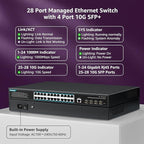 YuanLey 28 Port Gigabit Managed PoE Switch with 24 10/100/1000Mbps PoE+ Ports, 4X 10Gbps SFP+, L3 Smart Managment Ethernet Switch, VLAN, QoS, ACL, SSL, Fanless, Rackmount Network Switch