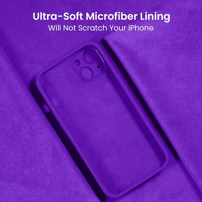 FireNova Designed for iPhone 14 Case, Silicone Upgraded [Camera Protection] Phone Case with [2 Screen Protectors], Soft Anti-Scratch Microfiber Lining Inside, 6.1 inch, Neon Purple