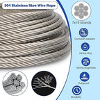 TooTaci 3/16" Stainless Steel Cable, 100ft Wire Rope with Aluminum Crimping Sleeve&Thimbles, 7x19 Strands, 3700lbs Breaking Strength Heavy Duty Aircraft Cable for Zipline, Deck Railing, Shade Sail