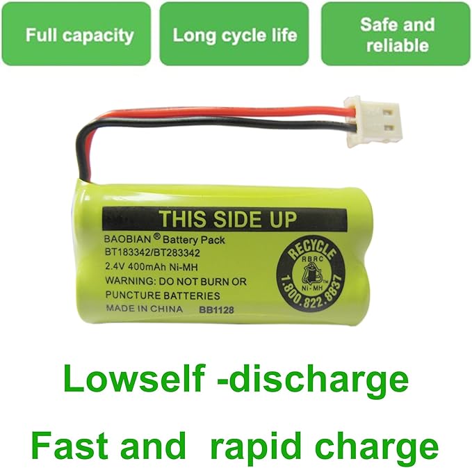 2.4V 400mAh Cordless Home Phone Battery for AT&T BT162342 BT-162342 BT166342 BT-166342 BT266342 BT-266342 BT183342 BT-183342 BT283342 BT-283342 VTech CS6329 CS6114 CS6419(Pack of 2)