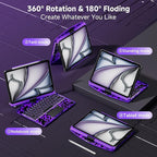 Keyboard Case for iPad 11 inch Pro 4/3/2/1st Gen & 11’’ iPad Air 2025 M3, 2024 M2 & 10.9" iPad Air 5th/4th Gen, 360° Rotating Stand Transparent Protective Cover with Pencil Holder (Purple)