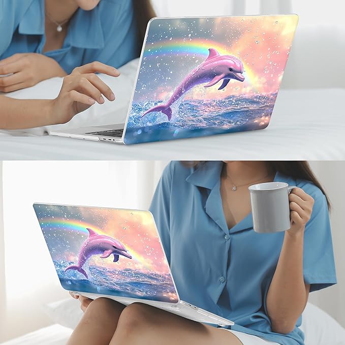 Mektron Case for MacBook Pro 16 Inch A2141 Cover 2019 Release 16" with Liquid Retina Display/Touch ID, Plastic Hard Shell with Keyboard Skin & Screen Protector & Dust Plug, Jumping Dolphin