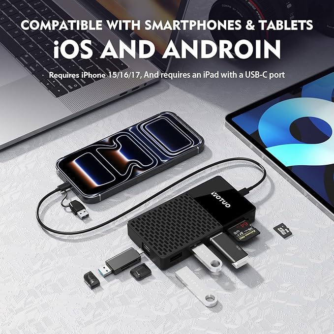 Portable SSD 1TB, Up to 1050MB/s, USB-C External Solid-State Drive with All-in-One Multi-Port USB 3.2 Hub and SD/TF Card Reader Docking Station with iPhone 17/PC/Laptop/Mac/Windows/Android/iOS.