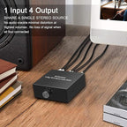 4-Way Stereo L/R Sound Channel Bi-Directional Audio Switcher, 1 in 4 Out or 4 in 1 Out, L/R Sound Channel Audio Switch Splitter RCA Stereo Switch Selector for DVD Stereo Speaker CD Player