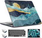 TWOLSKOO Compatible with M4 MacBook Air 13.6 inch Case 2025-2022 Release M4 A3240 M3 A3113 M2 A2681, Plastic Hard Shell & Keyboard Cover & Type C Adapter & Screen Protector, Mountains with Trees