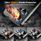 Camera Lens Protector for iPhone 16 Pro Max/16 Pro/15 Pro Max/15 Pro/14 Pro Max/14 Pro, Sapphire Glass Metal Individual Camera Cover Screen, Anti-drop, Case Friendly- Black Titanium