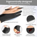Digital Drawing Glove: 3-Layer Palm Rejection, Two-Finger Artist Glove for Drawing Tablet, iPad, Paper Sketching, Fits Left and Right Hand, Includes Cleaning Cloth(2 Pack,Black,Small)