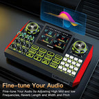 Audio mixer, suitable for live streaming, singing, and gaming on computers/phones; podcast mixer with real-time sound card, noise reduction function, and one-click mute function