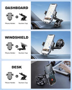 Suction Cup Car Phone Mount for Windshield/Dashboard, Hand Free Mobile Phone Holder for Car, Universal Cell Phone Holder Stand for iPhone 15 14 13 12 Pro Max Samsung Android 【Thick Case Friendly】