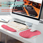 2-in-1 Ergonomic Set, Wave Rise Keyboard Wrist Rest and Massage Bulge Slope Mouse Pad Wrist Support, Cushion Memory Foam Integrated to Relieve Wrist Pain, Muskmelon Pink