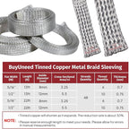 Tinned Copper Metal Braid Sleeving Wire Shielding Sleeve Braided Copper Ground Straps EMI/RFI Interference Expandable Flat Mesh Shielding Cable for Protect Wire (1/2inch-13ft)