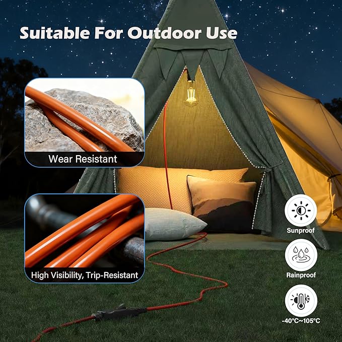 90 Degree 2 Prong Polarized Outdoor Power Extension Cord 75 FT, Angled Low-Profile Plug, 16 Gauge 125V SJTW Waterproof Long Cable for Home Office Lawnmower Garden Tools Lights, ETL+Ties-Bright Orange