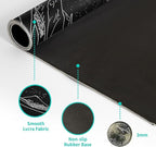 Japanese Gaming Mouse Pad Abstract Black Mouse Pad 31.5x11.8 Inch Black Sea Wave Texture Non-Slip Rubber Base Large Ocean Mousepad Stitched Edges Keyboard Mouse Mat Desk Pad for Office and Home