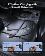 69W Retractable Car Charger, 4-in-1 Fast Car Phone Charger with 2.6ft Two Retractable Cables and USB C+USB A Car Charging Block Cube, Compatible with iPhone 16 15 14 13 12 Pro Max Plus,Galaxy,Pixel