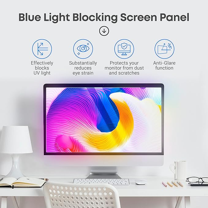 27 inch Blue Light Blocking Screen Protector Panel for 16:9 Widescreen Computer Monitor and Laptop - PC Anti-UV Eye Protection Filter Film - Anti-Scratch Diagonal Frame Shield [2 Pack]