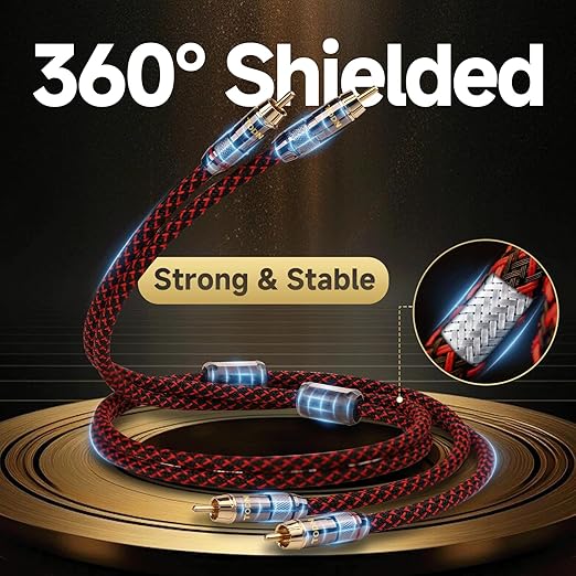 TODN RCA Cables for Audiophile 3ft HiFi Stereo Shielded RCA to RCA Audio Cable for Car, Subwoofer, 4-Core OFC, 5μ Gold Plated Plug (3 foot/1m, 1 Pair)