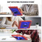 for Samsung Galaxy Tablet A8 Case 10.5 inch 2022 SM-X200/X205/X207 with Screen Protector [360 Rotating Stand] &Hand Shoulder Strap Shockproof Rugged Protective Cover|Red&Blue