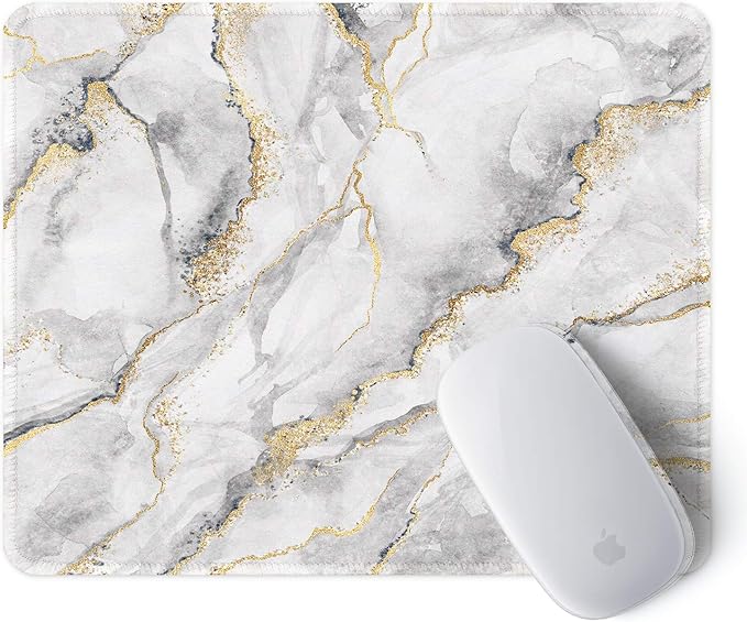 ITNRSIIET Mouse Pad with Stitched Edge Premium Textured Smooth Precise Operation Waterproof Washable Non-Slip Rubber Base Desktop Protection Mat, 10.2×8.3×0.12 inches, Gray Marbling