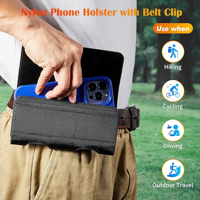 BECPLT Nylon Belt Holster Case Cell Phone Pouch Belt Holder Phone Holster Cover with Clip - Compatible with iPhone 13 Mini, 12 Mini, SE 2020, 8, 7, 6, 6S, Galaxy S10e, S7, J5 (Black)