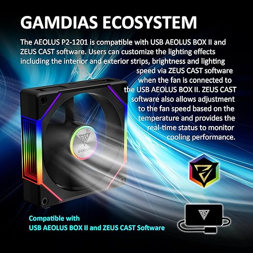 GAMDIAS 120mm ARGB PWM Case Fan, 2 Blades in 1 Fan Pack (Standard & Reverse Blades), Sync with RGB Motherboards, Easy Installation & Cable Management w/Cabless Daisy Chain Design
