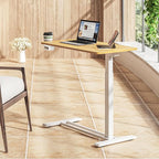 SANODESK Medical Adjustable Overbed Bedside Table with Hidden Casters, Pneumatic Mobile Laptop Computer Standing Desk Cart with Tray, Hospital and Home Use(31.5" W x 17.7" D, Maple)