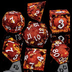 ARUOHHA Liquid Core DND Dice Set, 7pcs Resin Sharp Edged Dragons Dice Role Playing Games, RPG Silver Numbers Red Dungeons Polyhedral Dice with Gift Box D20 D12 D10 D8 D6 D4