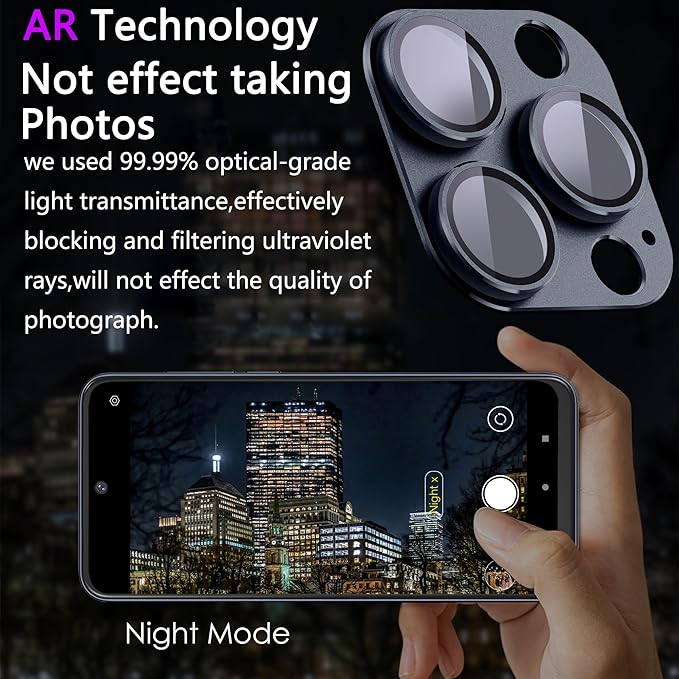 2 Pack Camera Lens Protector for iPhone 15 Pro/iPhone 15 Pro Max,[Not Easy to Breakn ] AR Tempered Glass Strong Adsorption Metal Camera Cover Screen-Inky blue