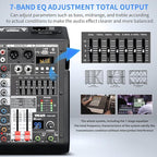 Audio Mixer, 6-Channel Professional DJ Mixer with 99-Bit DSP Effects, 7-Band EQ, 48V Phantom Power, MP3/Computer Input - Studio Audio Mixing Console for Recording & Live Performances